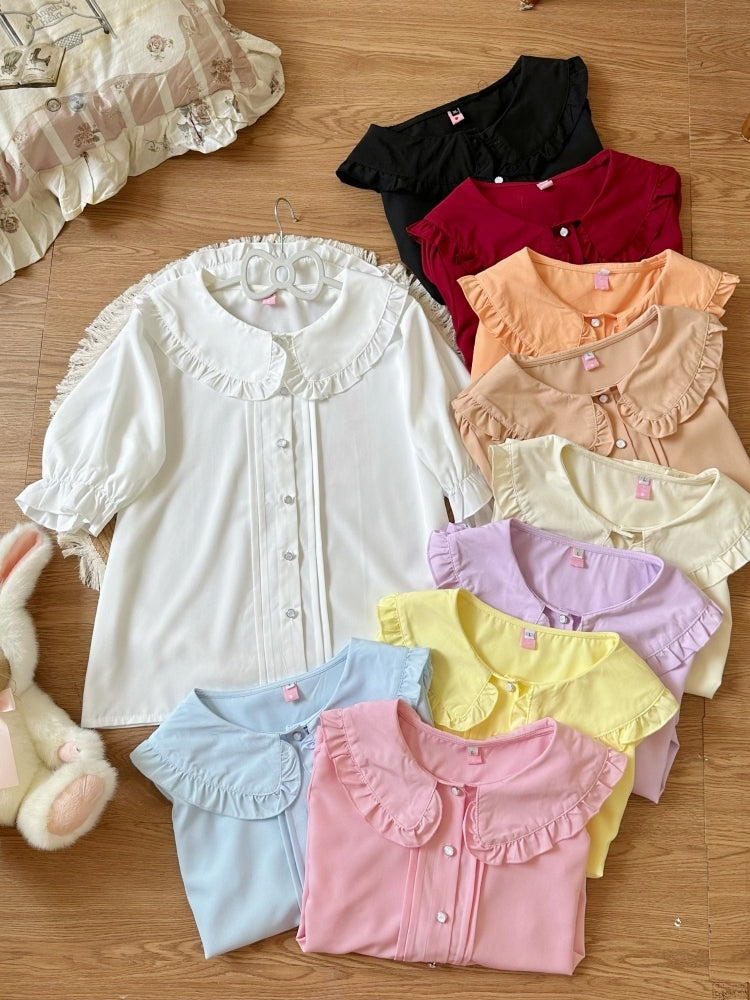 Plus Size Peter Pan Collar Short Sleeve Lolita Blouse - Versatile girl