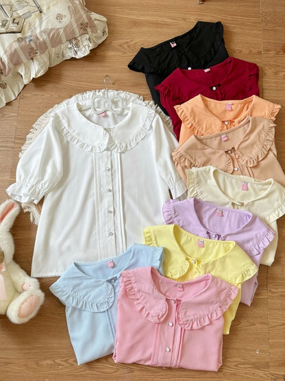 Plus Size Peter Pan Collar Short Sleeve Lolita Blouse - Versatile girl
