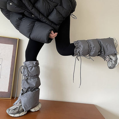 ホワイト/グレー/ブラック ドローストリング 厚手レッグウォーマー