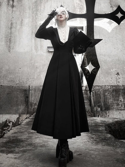 Waist Dress Juliette Beige Piece Neckline Lolita Sleeves Ruffle One Black Slim