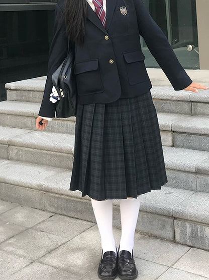 Length 42CM/45CM/55CM/65CM Plaid Uniform Pleated Skirt JK Green Pattern