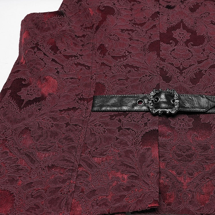 Lapel Jacquard Black Red Gothic Vest Men's