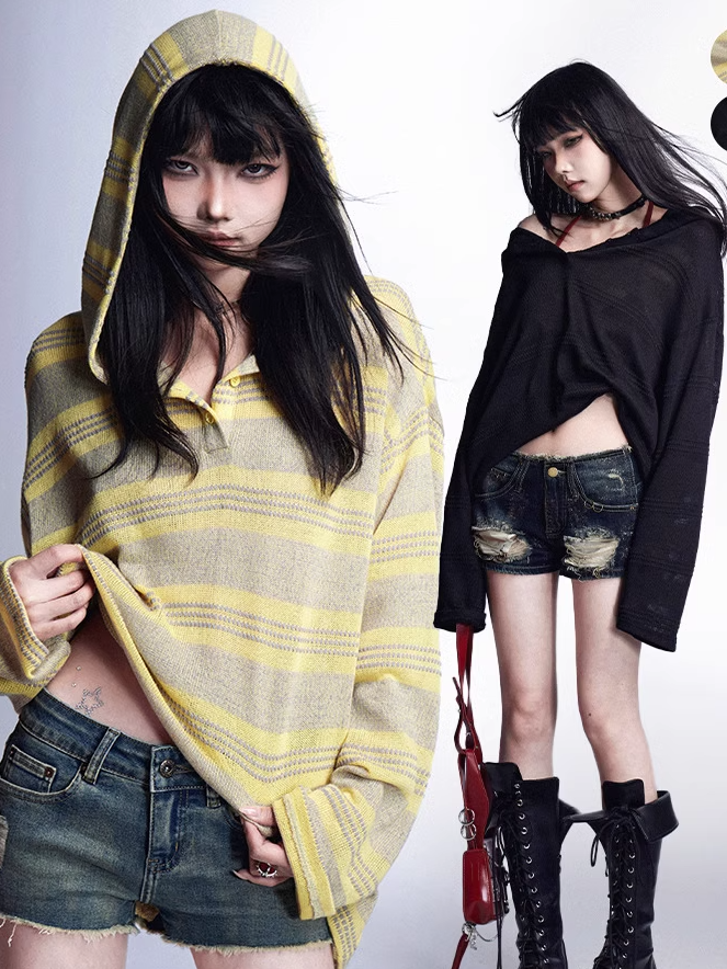 Loose Protection Gelb/Schwarzes Sonnentop mit Kapuze