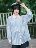 Blue Loose Sun Protection Chiffon Long Sleeve Shirt with Deer Print - Quirky Hut
