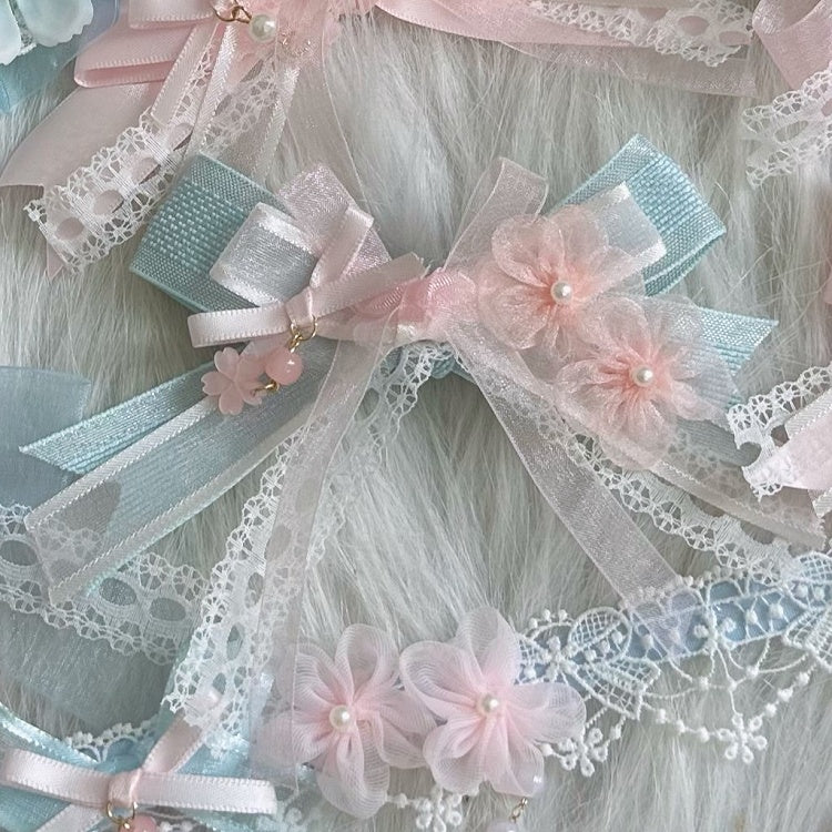 Bowknot Blue with Cherry Hairclip Decorations Pink Blossom