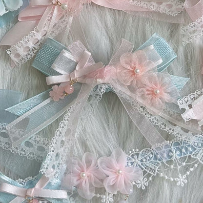 Bowknot Blue with Cherry Hairclip Decorations Pink Blossom