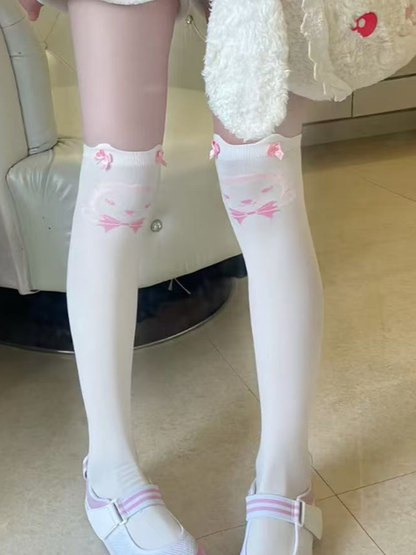 Cute Bow Pink Stockings Accent Bunny Pattern