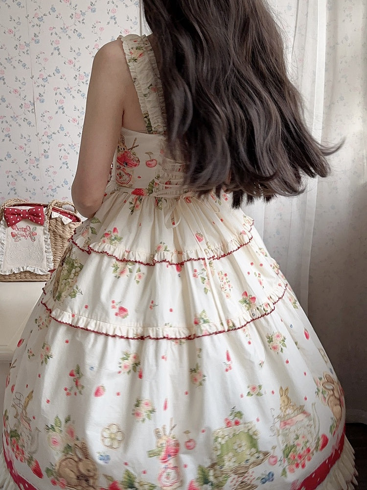 Bunny Pink House Kleid Saumdruck Lolita Red Fashion und Erdbeere