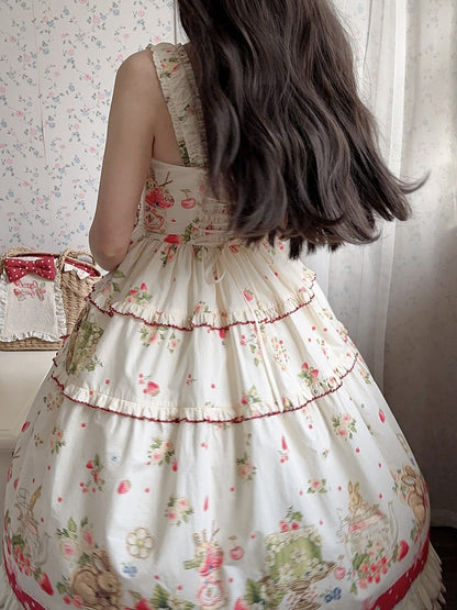 Bunny Pink House Kleid Saumdruck Lolita Red Fashion und Erdbeere