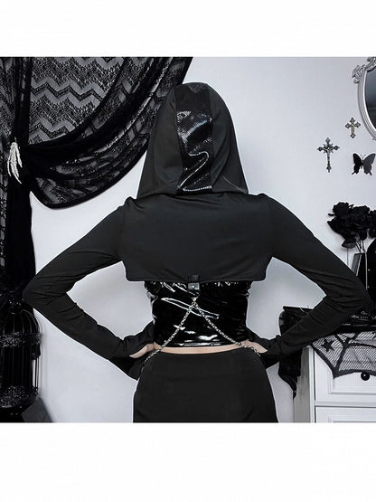 Strap Crossed Black Chains Hooded Shrug Punk with Snake Halloween