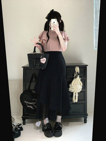 Asymmetrical Mermaid Skirt with Plaid Tulle, Seiso Style, 4 Colors - Kitty Bxllet