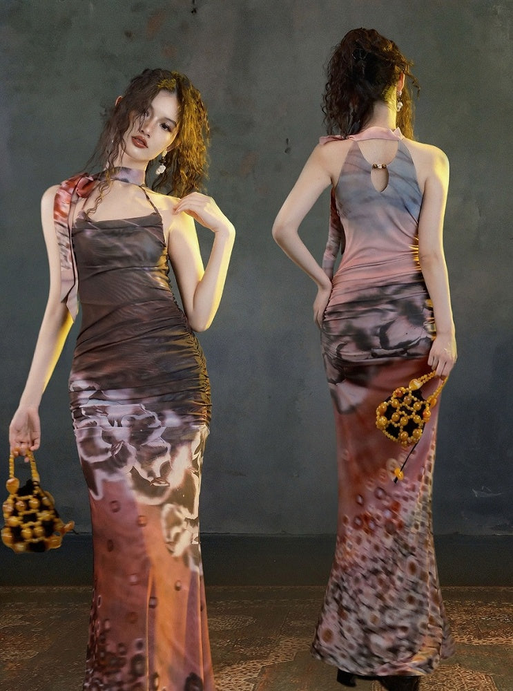 Versatile Long Mermaid Silhouette Halter Dress with Slim Fit - sijinstudio