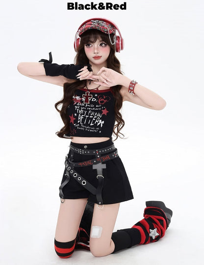 5 プリントトップ クロップドキャミ カラー グラフィティ