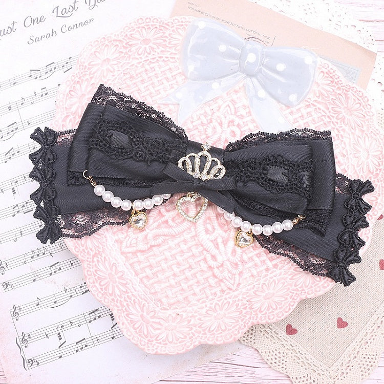 8 Pearl Jirai Bowknot Color Crown Hairclip/Brooch Kei Rhinestone Options Lace