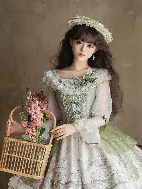 Embroidered Green Brooch and Bow Tulip