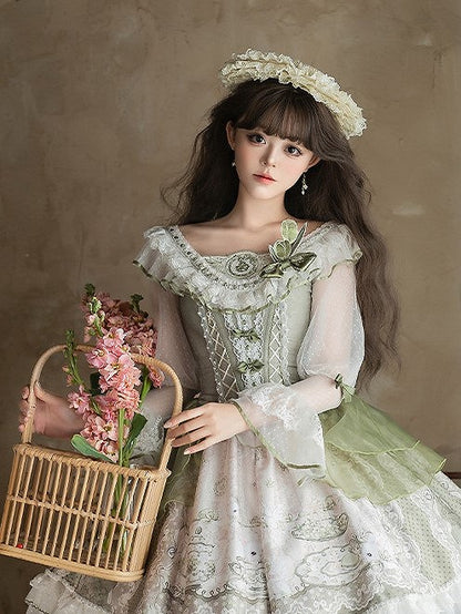 Embroidered Green Brooch and Bow Tulip