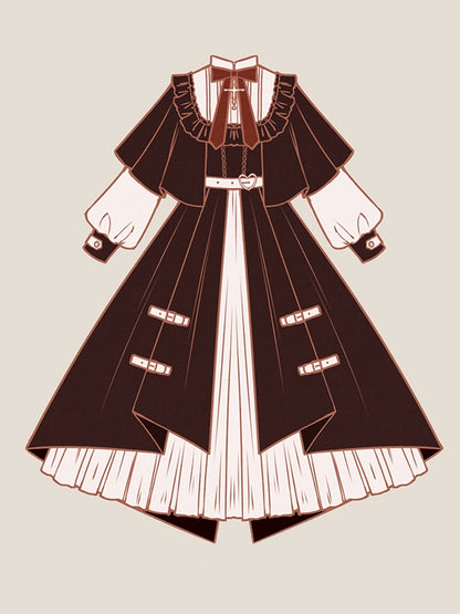 Design Lolita Black Collar and Beige Cape Dress Banded Long Sleeves