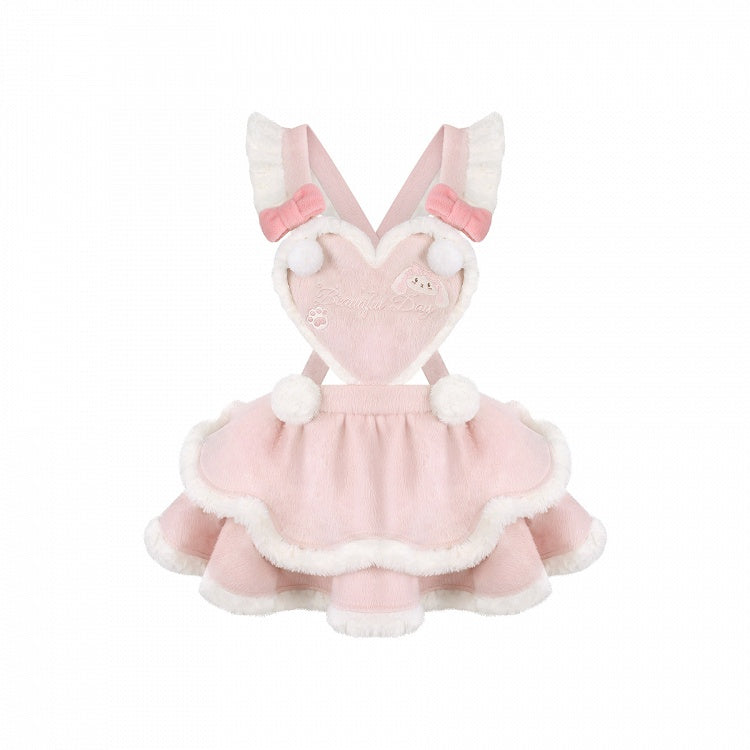 Fluffy Pink Overall Tiered Skirt with Bunny and Heart Panel - serendipity
