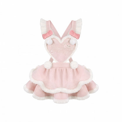 Fluffy Pink Overall Tiered Skirt with Bunny and Heart Panel - serendipity