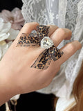 Pattern Decorated Bowknot Brown Heart Ring Rhinestone Leopard