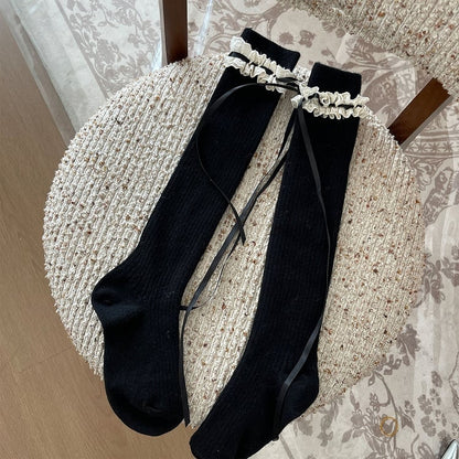 with Warm Colors Bowknot Socks Trim and Straps Calf Lace 5