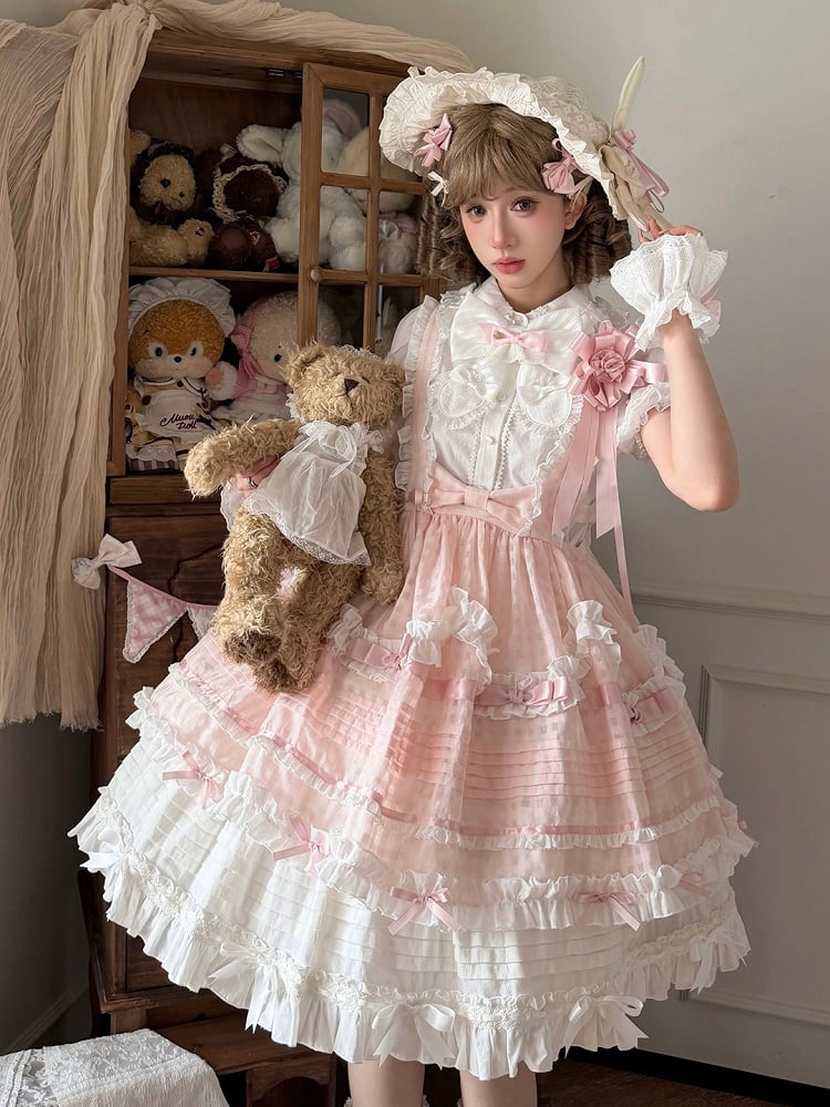 Rose Checkered Multi-Tier Bow Lolita Jumperdress