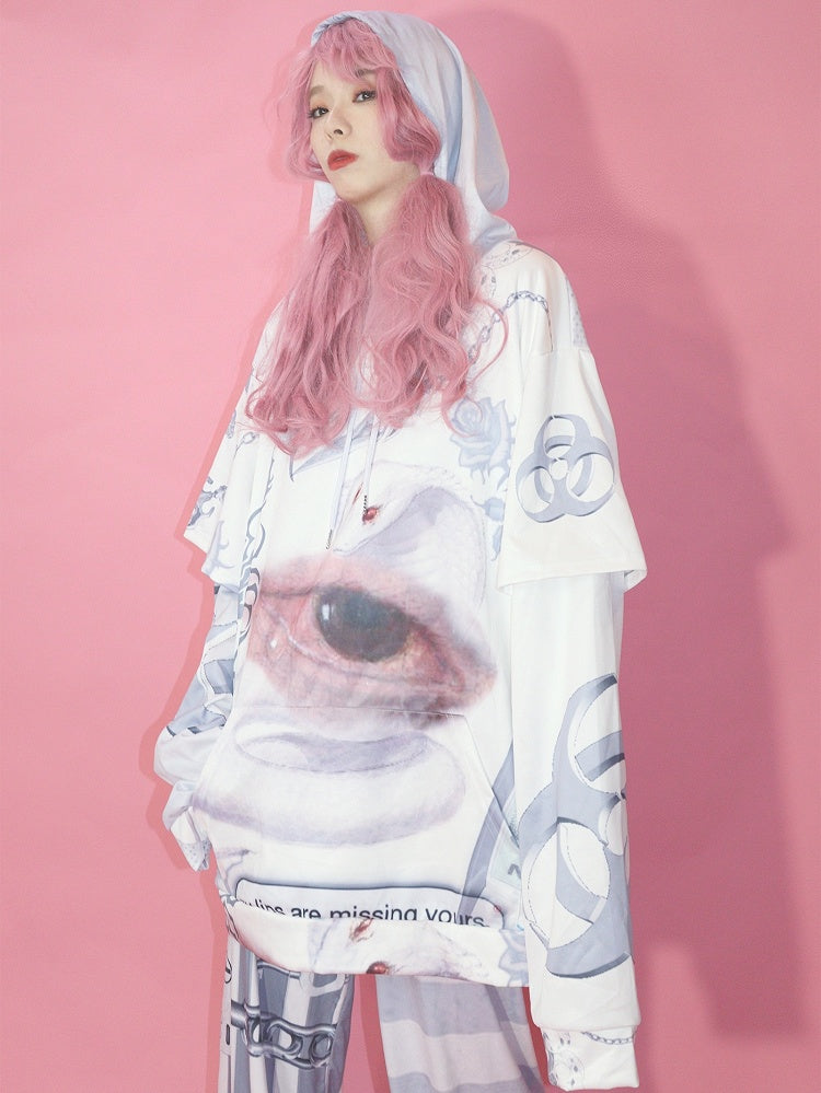 Eye White Print Guro And Hoodie Kawaii Snake