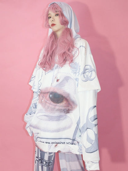 Guro White Print Kawaii And Eye Snake Hoodie