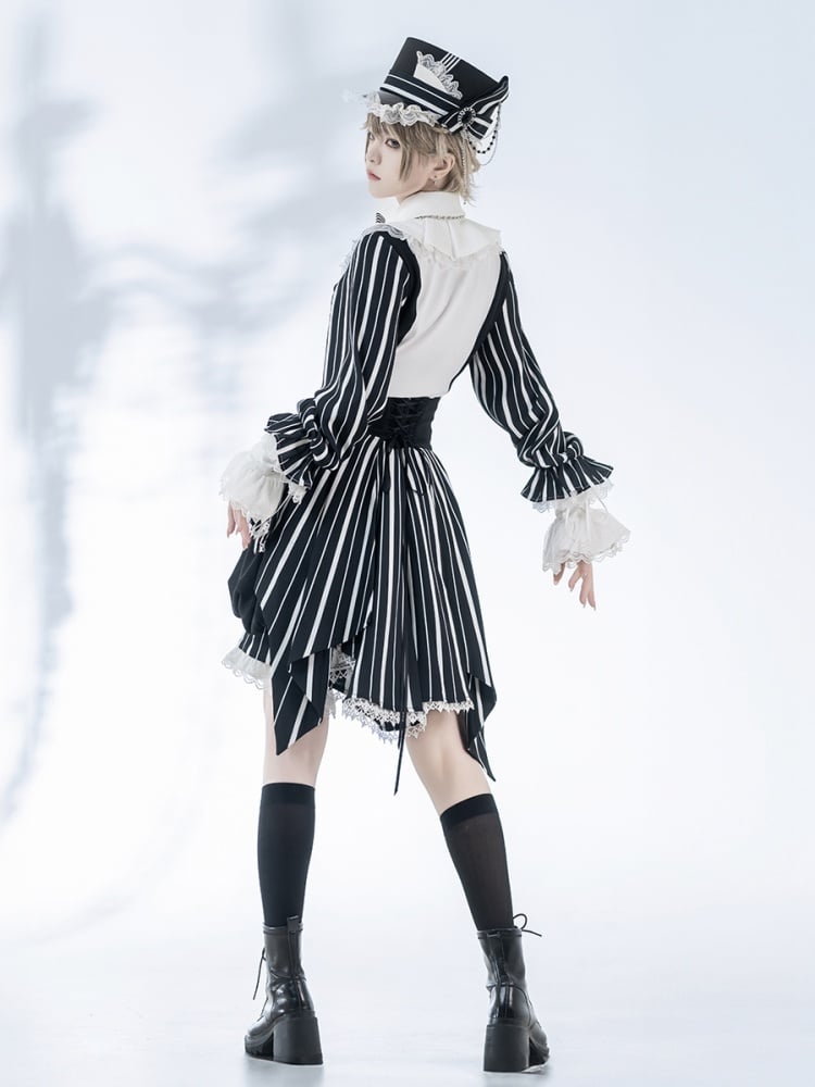 Korsettgürtel mit hoher Taille, schwarz-weiße Ouji-Lolita-Shorts mit Streifen, Zirkusstimmung