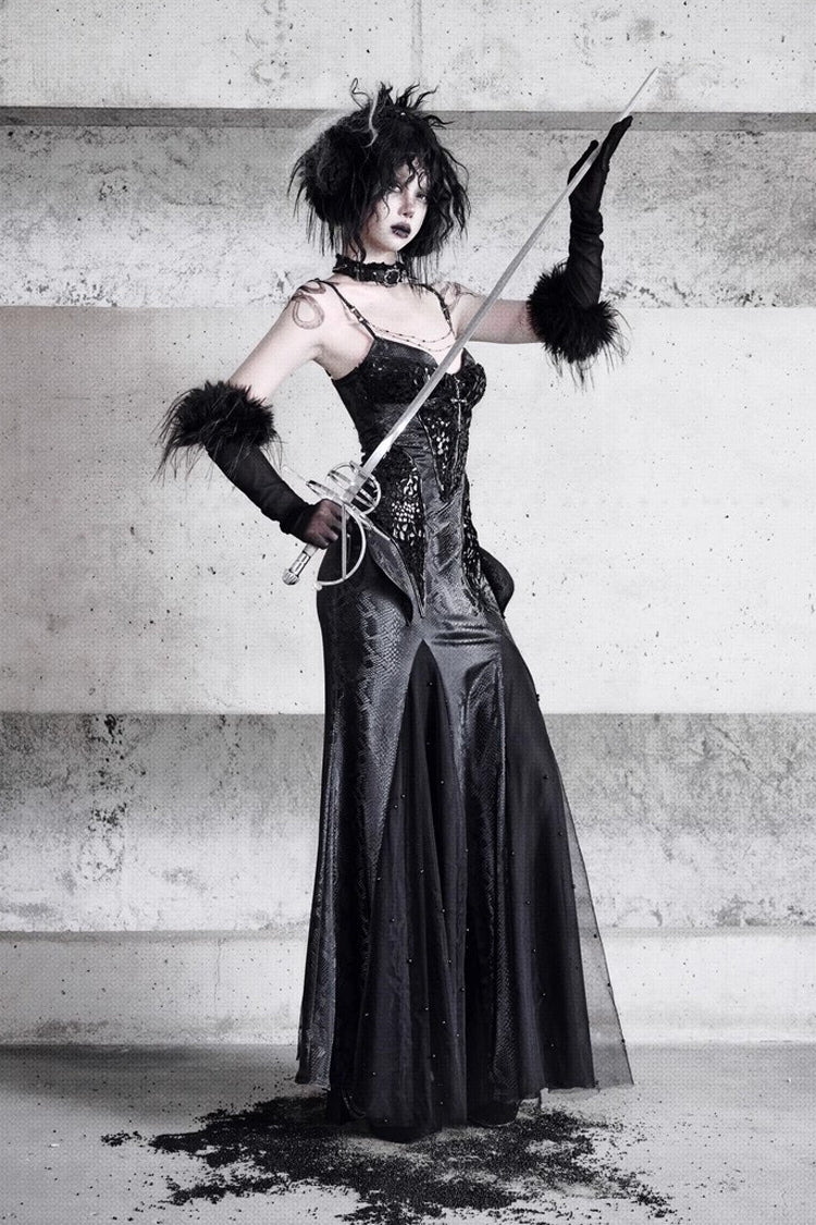 Black Sleeveless Print Stitching Slim Gothic Jsk Dress