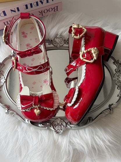 Bunny Embellishments Details Bow Lolita Red Shoes Mid-heel Sweet with Ear