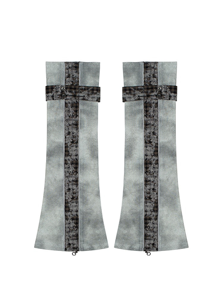 Leg Gray Black Vertical with Button Warmers Punk Plaid Zipper Strap
