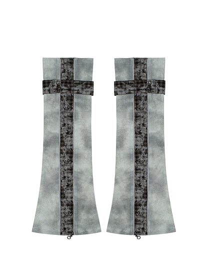 Leg Gray Black Vertical with Button Warmers Punk Plaid Zipper Strap