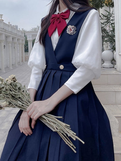 Leg-of-Mutton Sleeves Chiffon Shirt White