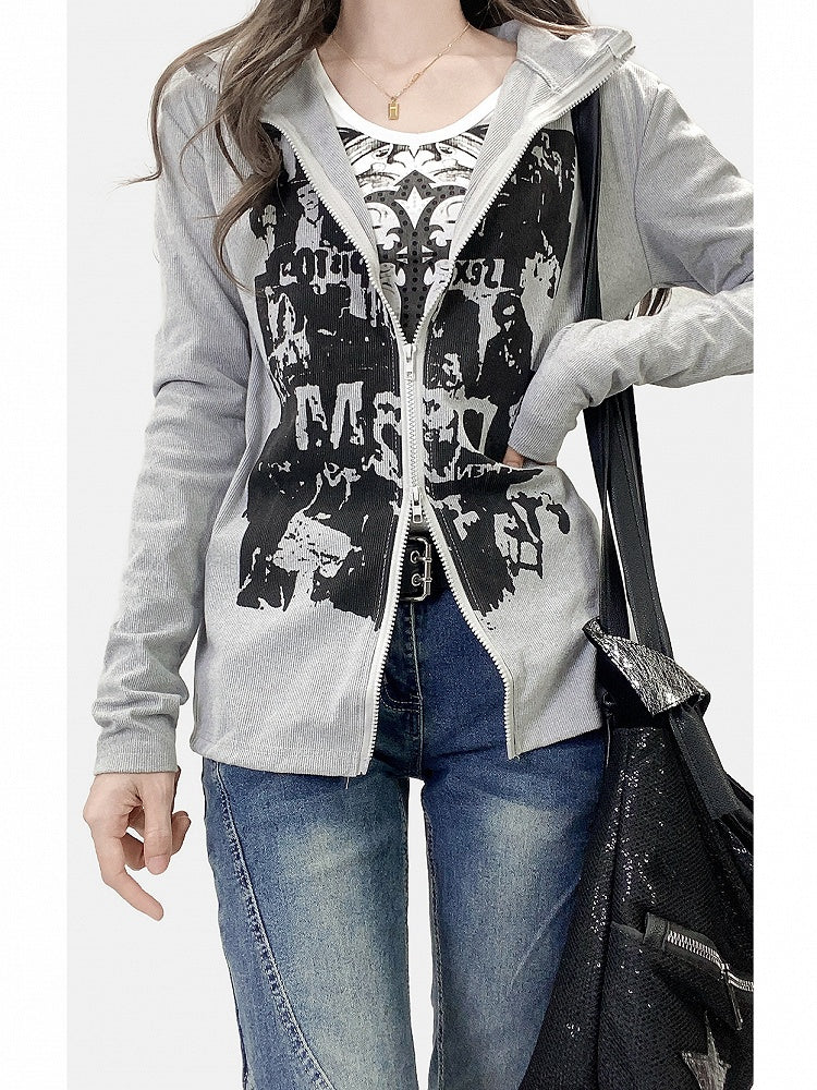 Gray Print Design Bittersweet Jacket