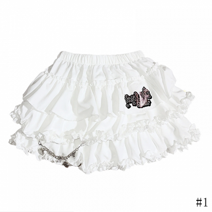 Elastic and Ruffle with Bubble White Tiered Waistband Hem Skirt