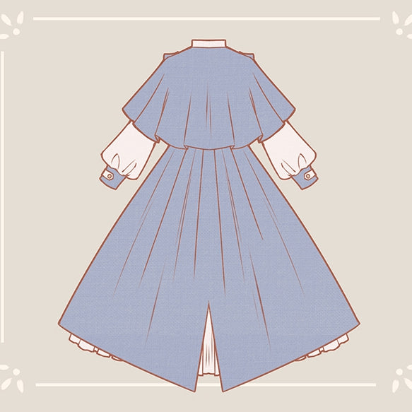 Long Dress Sleeves Collar and Beige Banded Lolita Cape Blue Design