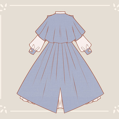 Long Dress Sleeves Collar and Beige Banded Lolita Cape Blue Design