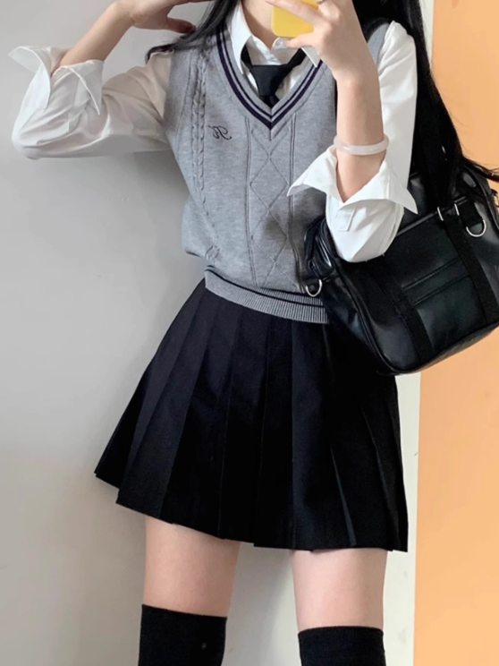 Length Uniform 42CM Skirt Black JK Pleated
