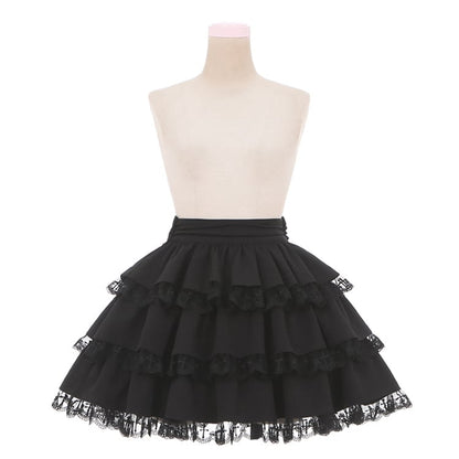 Jirai Trim Skirt Kei 3-Tiered with Lace Black