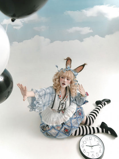 Chinese Elements Lolita Long Sleeve Dress with Lace Apron Alice in Wonderland Theme - Zao Jing Ji