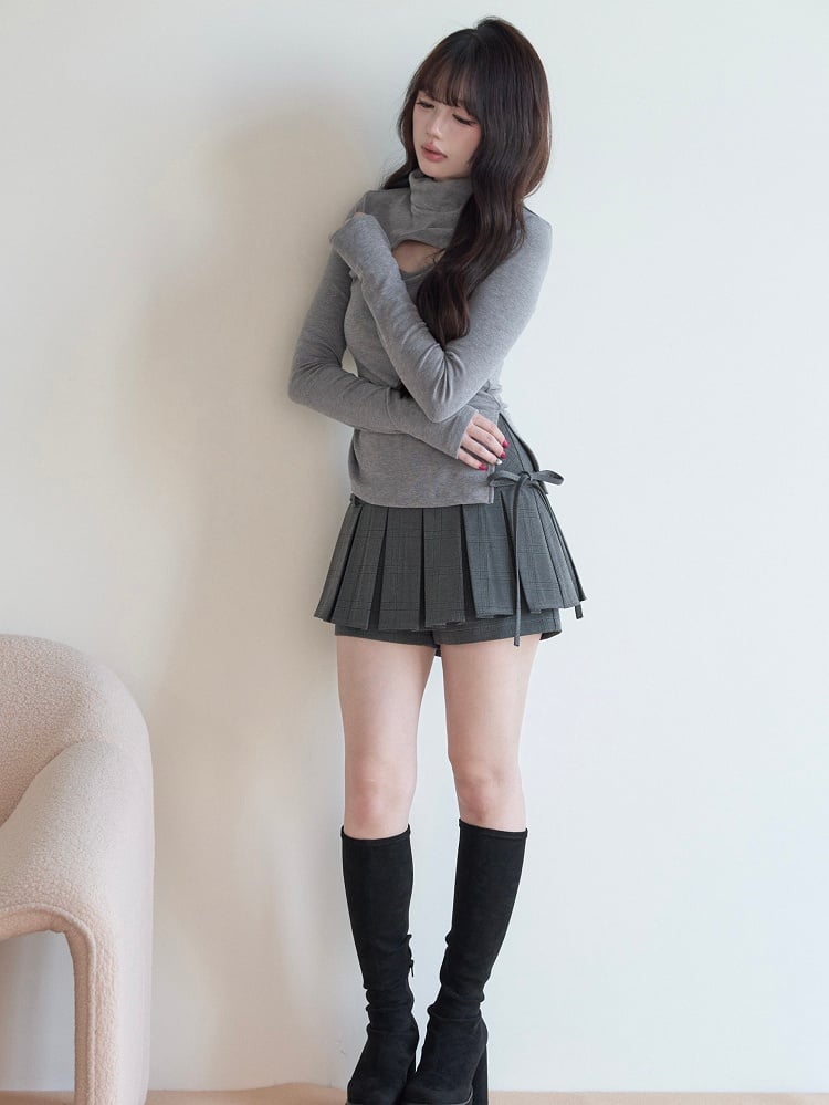 Neck with Top Knit Design Gray High Jirai Chest Kei Cutout