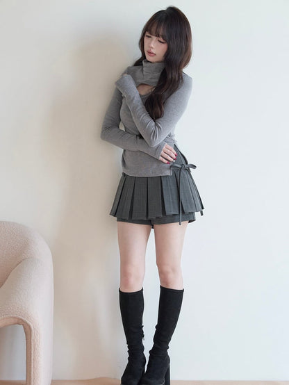 Neck with Top Knit Design Gray High Jirai Chest Kei Cutout