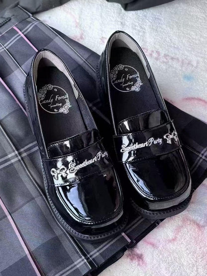 with Bow 4.5cm Style Black Shoes Heel Preppy JK Details