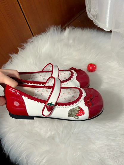 Slippers Lolita Accents Scalloped with Bow Strawberry Sweet Red Hem Indoor Themed