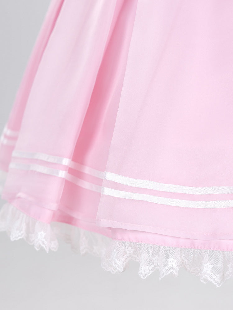 Star Lace Trimmed Sailor Collar Short Sleeves Pink Lolita-inspired Casual Dress with Free Bowtie - Magical Girl - DevilInspired Exclusive Collection