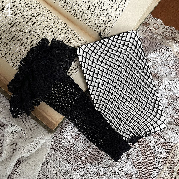 Loop Trims Khaki Studded Fishnet Leg Stockings/Black Socks/Heart-shaped Stockings/Lace Underknee