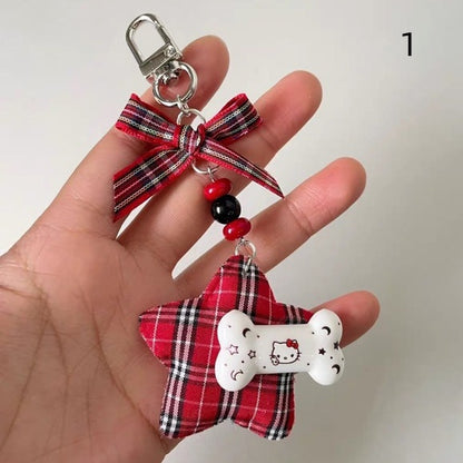 Schleife Halskette Y2K Rotes Kreuz Burgund Herz Schlüsselanhänger/Rot