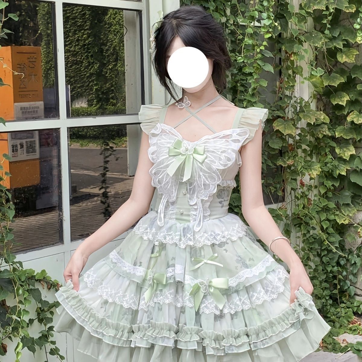 Lolita White Green Butterfly JSK Short Dress – Fairy Princess Birthday Gown