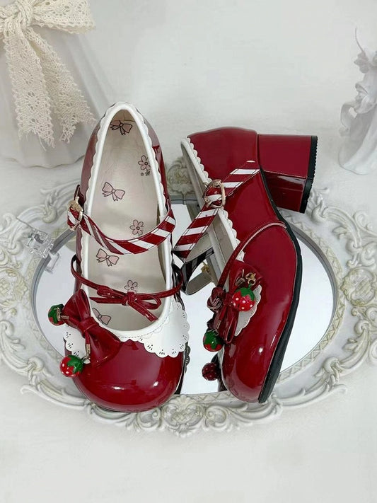 Theme Heeled Wine 2cm/4.5cm Janes Strawberry Sweet - Lolita Red Mary